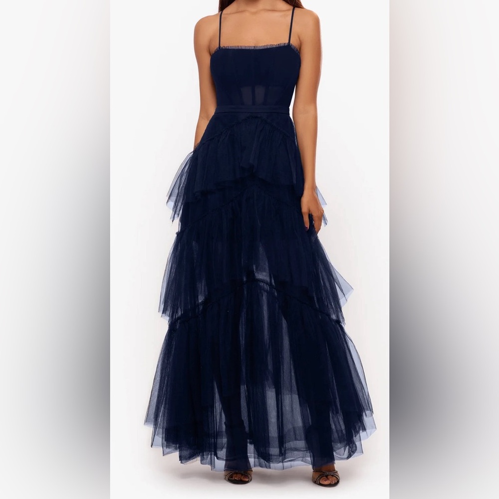 Navy Besty & Adam Mesh Corset Gown Sz 4